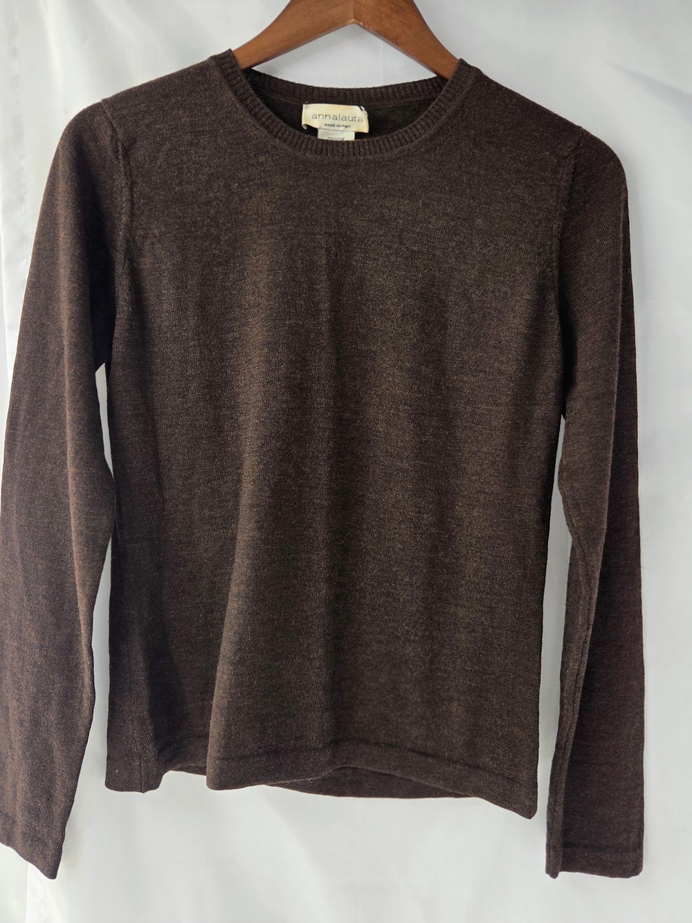 Vintage Annalaura Italy 100% Merino Wool Sweater Brown M Quiet Luxury Minimal